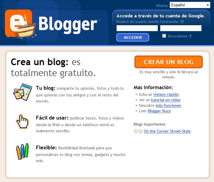 Pantalla principal de Blogger