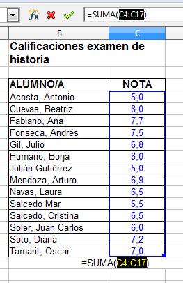 Celdas sumadas