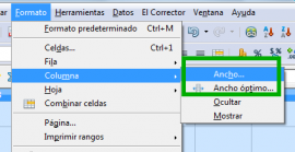 Menú Ancho de columna