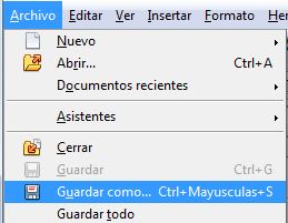 Menú Guardar como