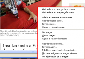 Opciones botón derecho del ratón en una web