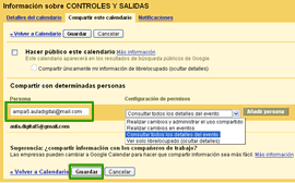 Opciones al compartir calendario