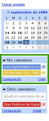 Menú Mis calendarios