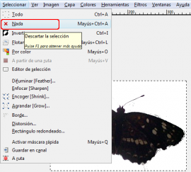 Mariposa en Gimp: opción selección Nada