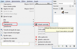 Opciones menú añadir transparencias