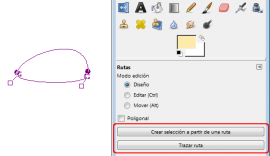 Opciones trazar ruta y Crear selección a partir de una ruta