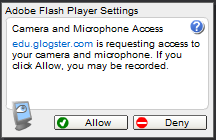Glogster solicita permiso para acceder a la cámara web y al micrófono