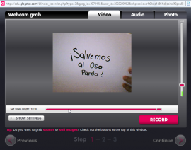 Aplicación de Glogster para grabar vídeo, audio o photo instantánea