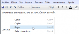Procedimiento para pegar un texto en un archivo en Google docs